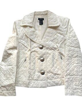 RQT White Quilted Jacket Small Light Outdoors Off Silver Buttons Fall Autumn